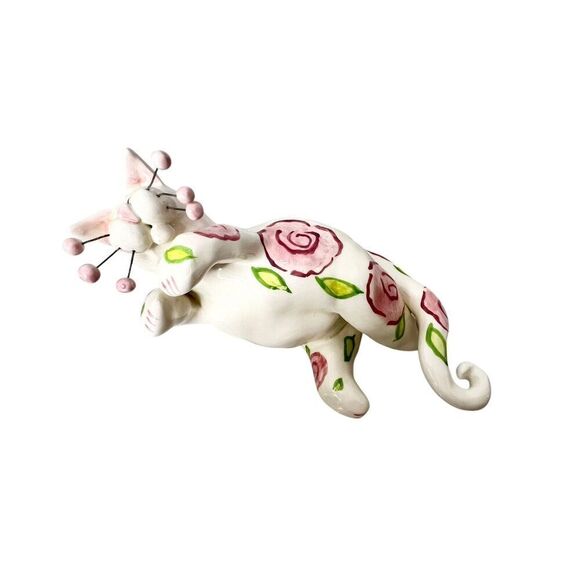 Lacombe WhimsiClay Floral Playful Cat Figurine - Picture 1 of 11